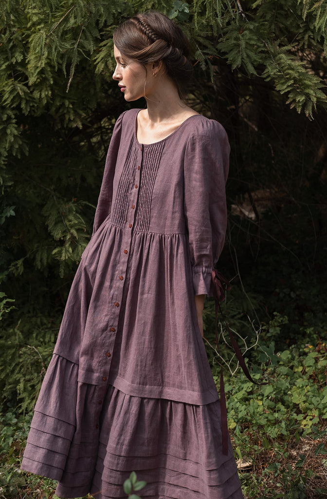 Lennox Dress in Antique Plum Linen – Of Her Own Kind