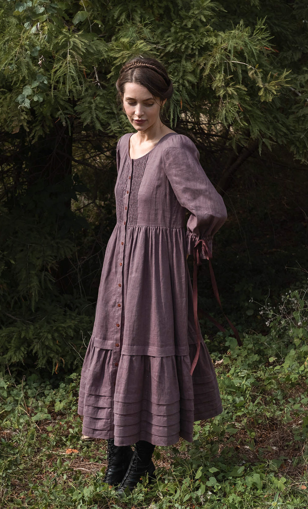Lennox Dress in Antique Plum Linen