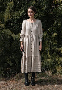 Lennox Dress in Wheat Linen