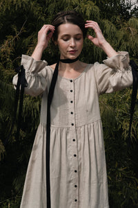 Lennox Dress in Wheat Linen