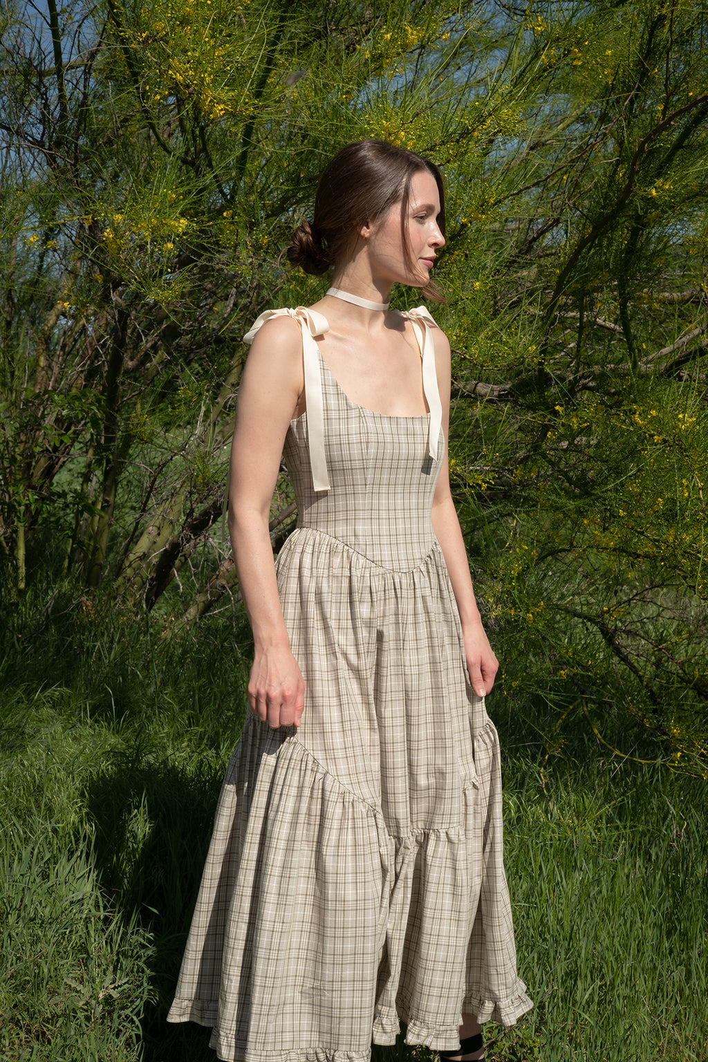 Mirabelle Dress in Organic Sage Plaid